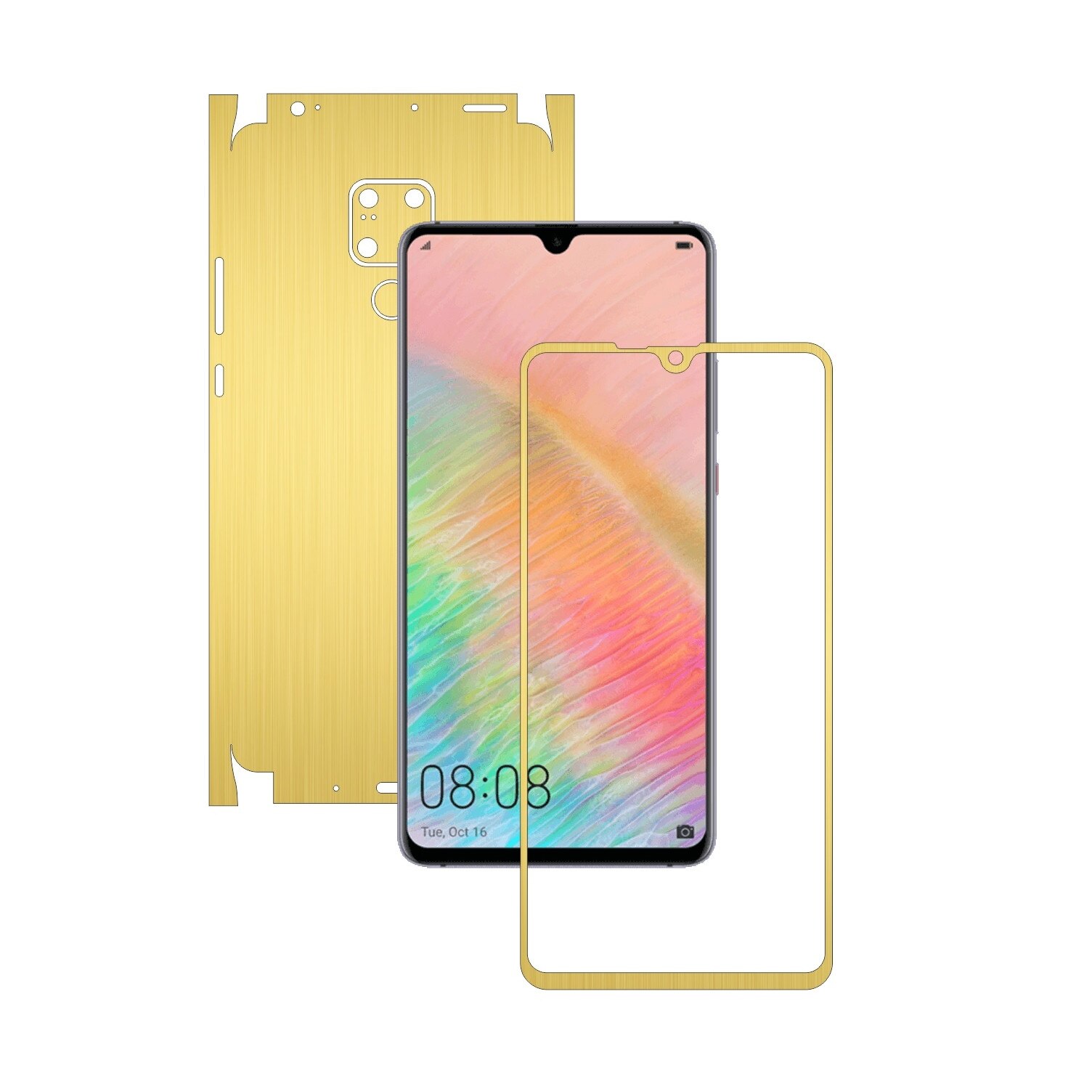 Folie Protectie Carbon Skinz pentru Huawei Mate 20 X (5G) - Brushed Auriu 360 Cut, Skin Adeziv Full Body Cover pentru Rama Ecran, Carcasa Spate si Laterale