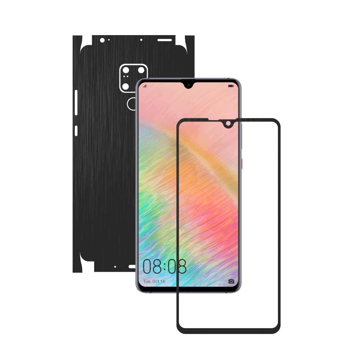 Folie de protectie Carbon Skinz pentru Huawei Mate 20 X - Brushed Negru 360 Cut, Skin Adeziv Full Body Cover pentru Rama Ecran,Carcasa Spate si Laterale