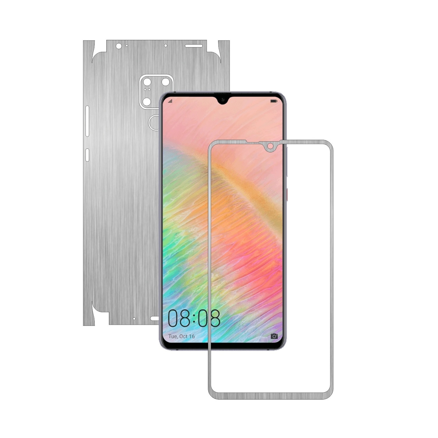 Folie Protectie Carbon Skinz pentru Huawei Mate 20 X (5G) - Brushed Argintiu 360 Cut, Skin Adeziv Full Body Cover pentru Rama Ecran, Carcasa Spate si Laterale