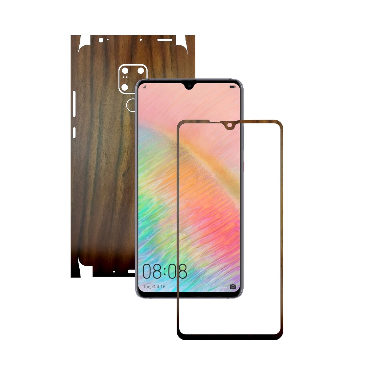 Folie Protectie Carbon Skinz pentru Huawei Mate 20 X (5G) - Lemn Nuc 360 Cut, Skin Adeziv Full Body Cover pentru Rama Ecran, Carcasa Spate si Laterale