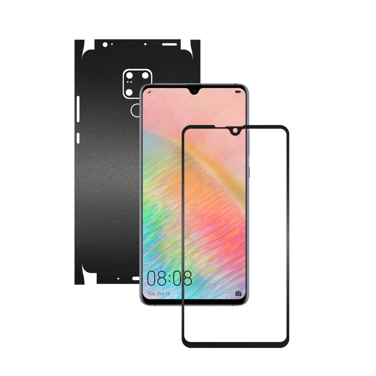 Folie de protectie Carbon Skinz pentru Huawei Mate 20 X - Negru Mat 360 Cut, Skin Adeziv Full Body Cover pentru Rama Ecran,Carcasa Spate si Laterale