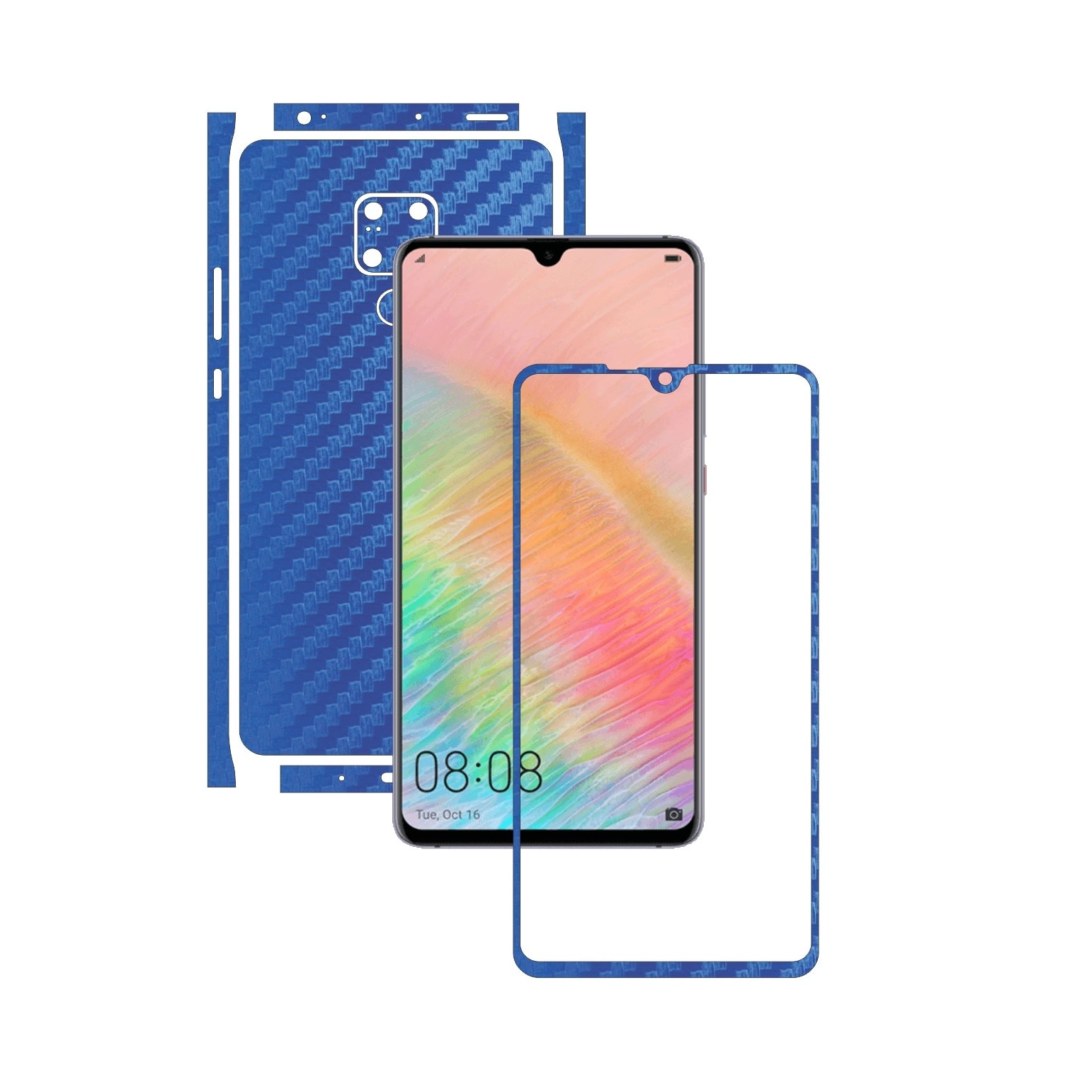 Folie Protectie Carbon Skinz pentru Huawei Mate 20 X (5G) - Carbon Albastru Split Cut, Skin Adeziv Full Body Cover pentru Rama Ecran, Carcasa Spate si Laterale