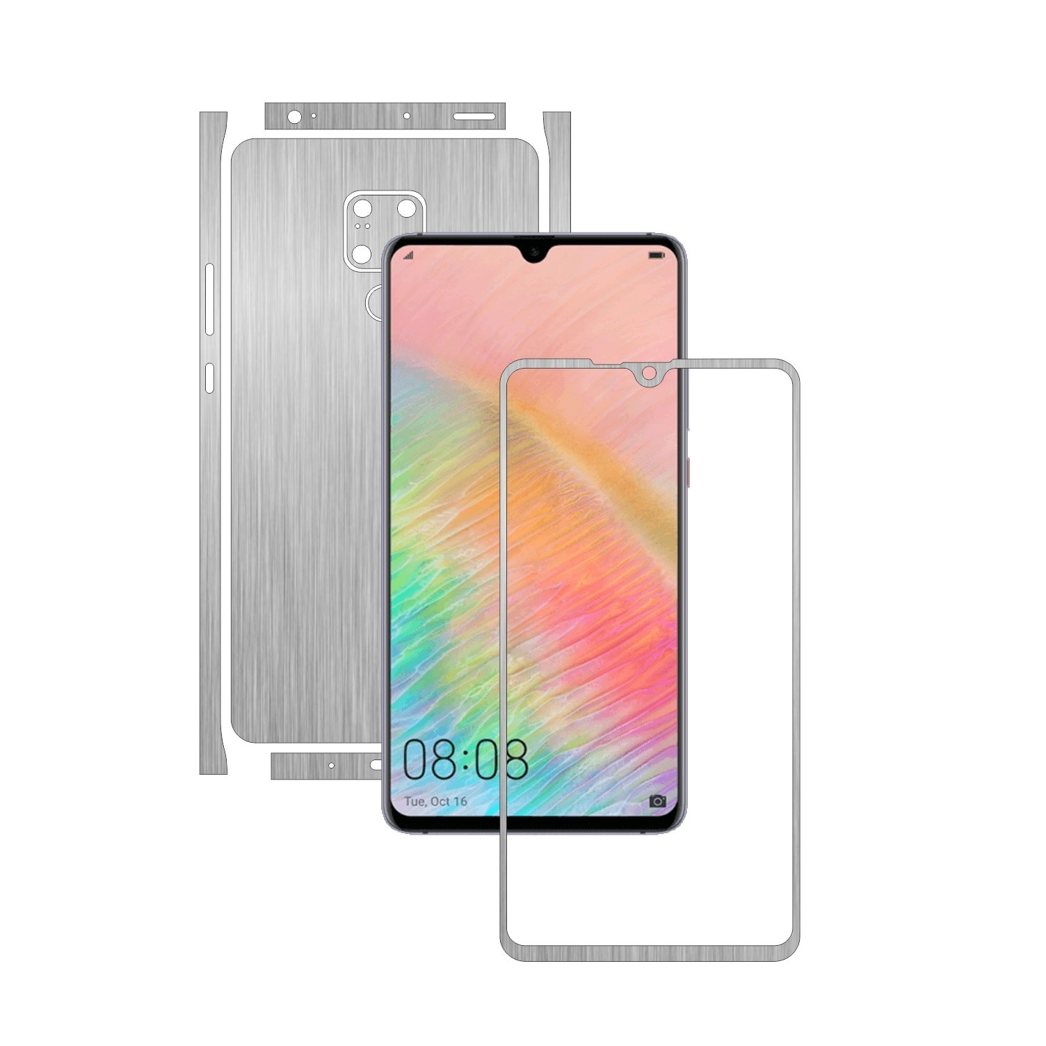 Folie Protectie Carbon Skinz pentru Huawei Mate 20 X (5G) - Brushed Argintiu Split Cut, Skin Adeziv Full Body Cover pentru Rama Ecran, Carcasa Spate si Laterale