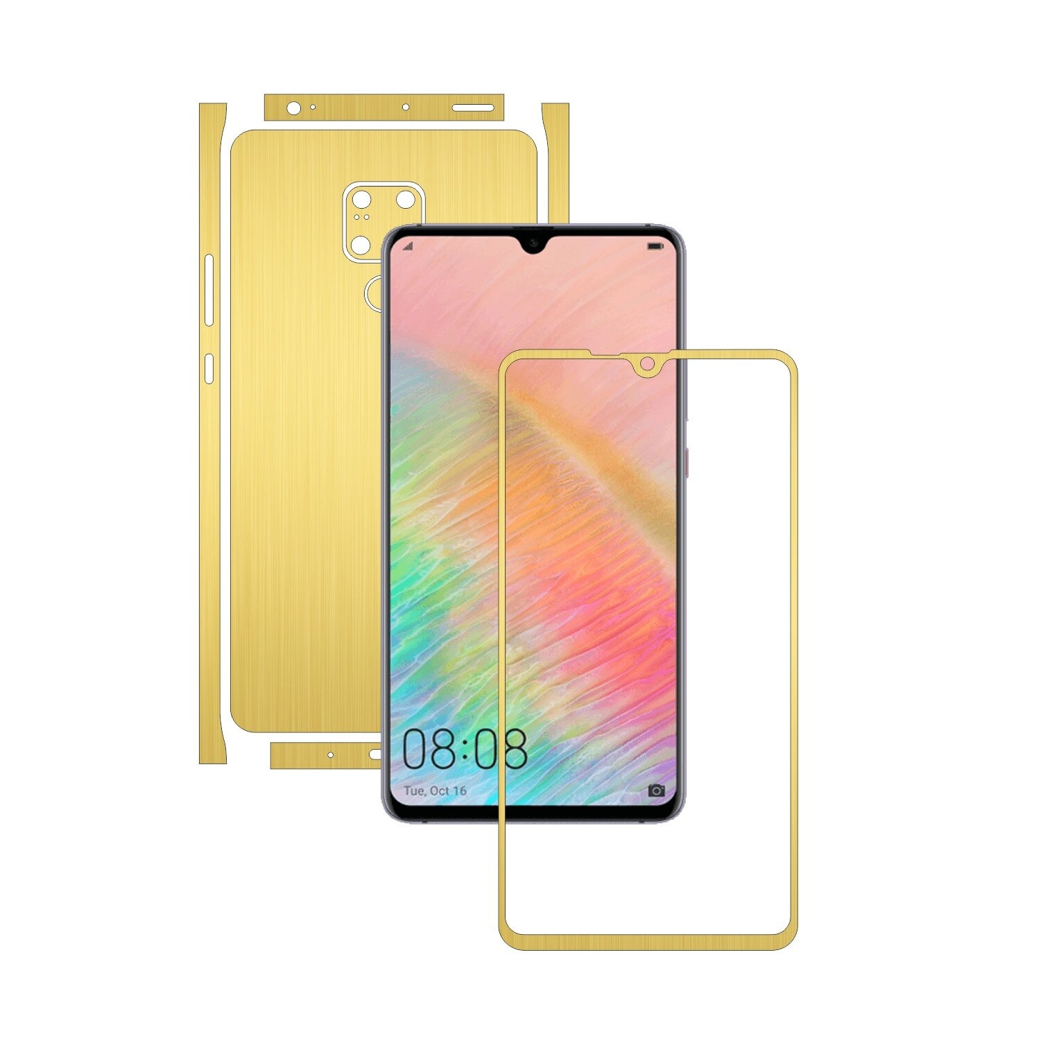 Folie Protectie Carbon Skinz pentru Huawei Mate 20 X (5G) - Brushed Auriu Split Cut, Skin Adeziv Full Body Cover pentru Rama Ecran, Carcasa Spate si Laterale