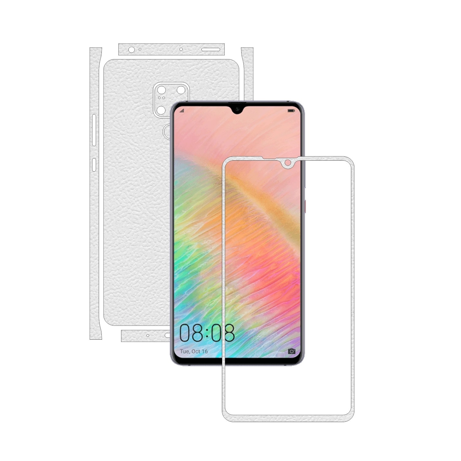 Folie de protectie Carbon Skinz pentru Huawei Mate 20 X - Piele Alba Split Cut, Skin Adeziv Full Body Cover pentru Rama Ecran,Carcasa Spate si Laterale