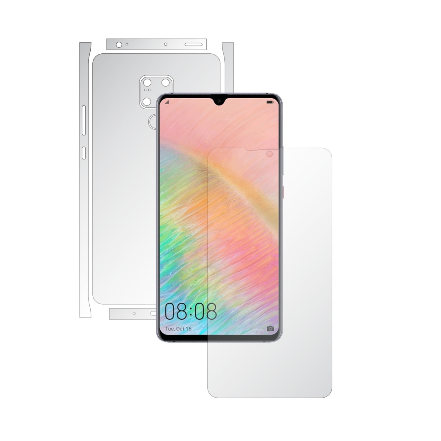 Folie Full Body Invisible Skinz UHD AutoRegeneranta pentru Huawei Mate 20 X (5G) - Folie Protectie Siliconica Ultra-Clear cu taiere Split Cut pentru Ecran, Carcasa Spate si Laterale, Skin Adeziv Transparent, Edge to Edge Cover