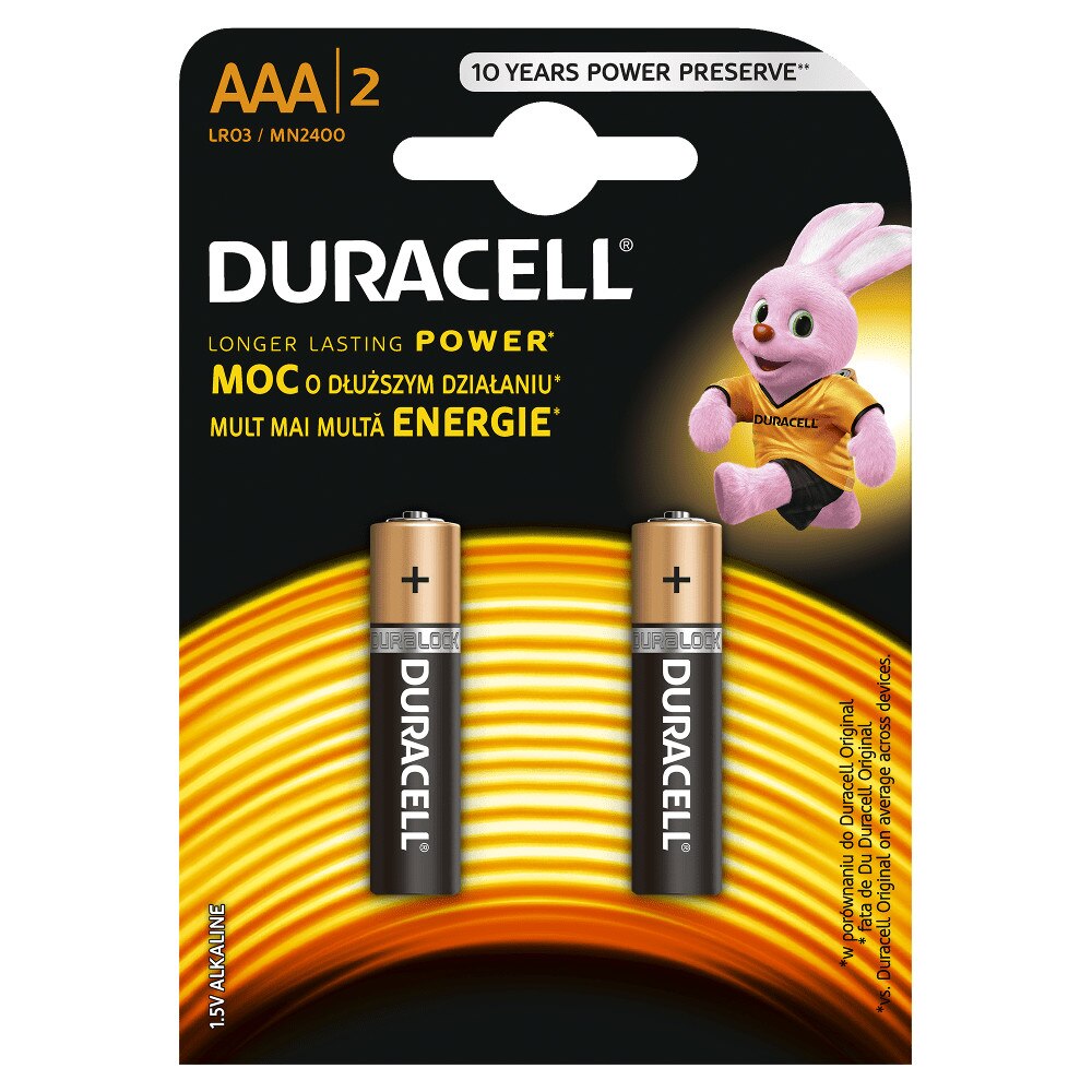 Baterii alcaline AAA, R3, Duracell Basic, 1,5 V, blister 2 baterii