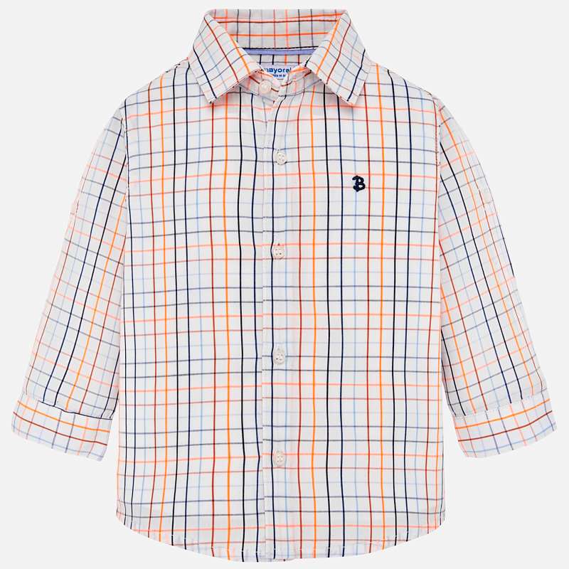 Camasa maneca lunga carouri bebe baiat, Mayoral, alba in carouri, 12 luni