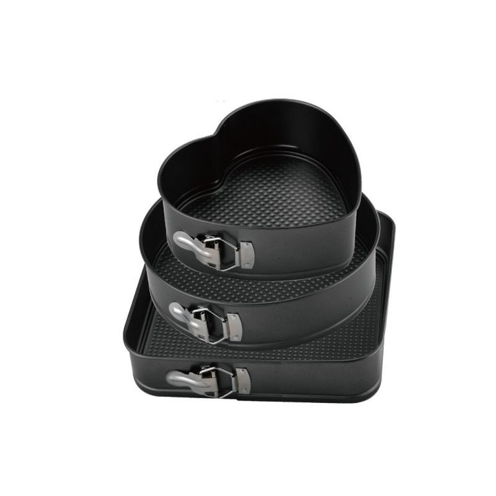 Set de 3 forme prajituri Grunberg K15, Baza detasabila, 22 cm/24 cm/26 cm, Negru