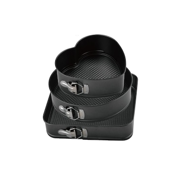 Set de 3 forme prajituri Grunberg K15, Baza detasabila, 22 cm/24 cm/26 cm, Negru Set de 3 forme prajituri Grunberg K15, Baza detasabila, 22 cm/24 cm/26 cm, Negru