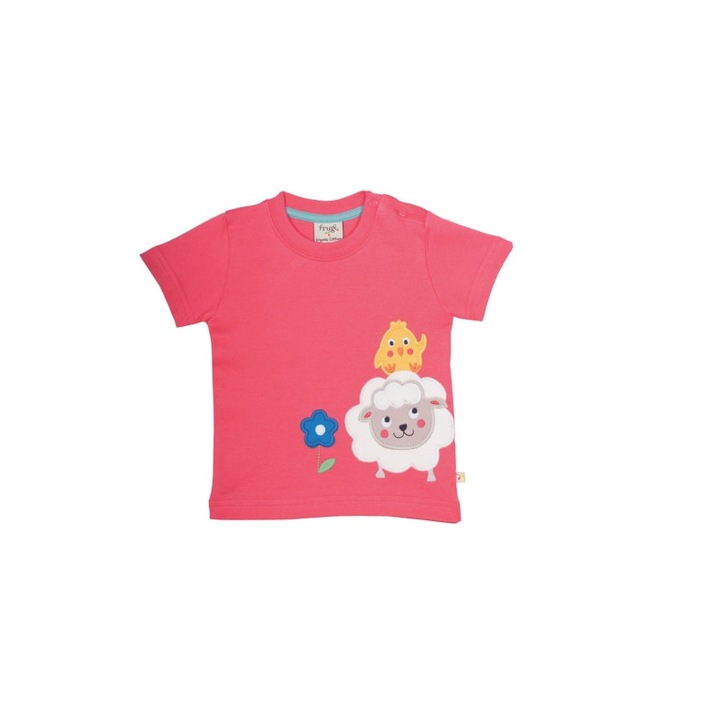 Tricou „Micutele animale” oita si pui, bumbac organic, roz, fete 18-24 luni