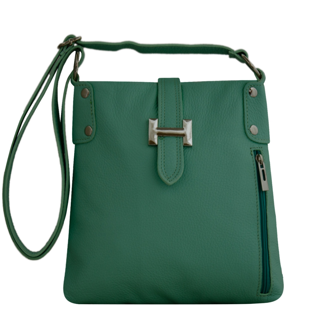 Geanta crossbody din piele naturala, Anita, turcoaz