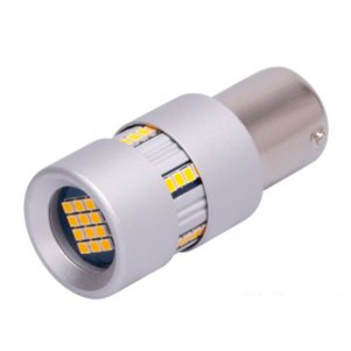 Bec o faza TV BA15S 2016 66SMD, Super-Canbus, 1200 lumeni, putere 21W, lumina portocalie, voltaj 9 - 30V