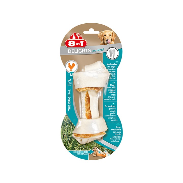 Recompense 8in1 Delights ProDental- Os piele presata cu pui -M- 65g - 6042.3