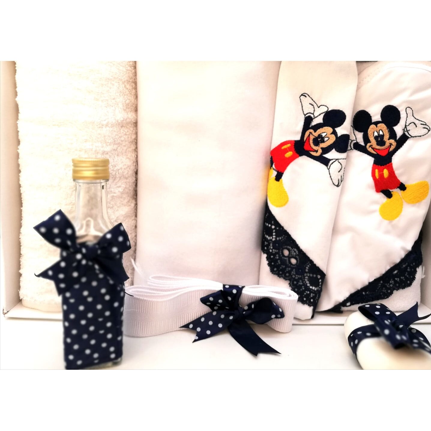 Trusou Botez 7 Piese, Mickey, Alb/Albastru, Bumbac