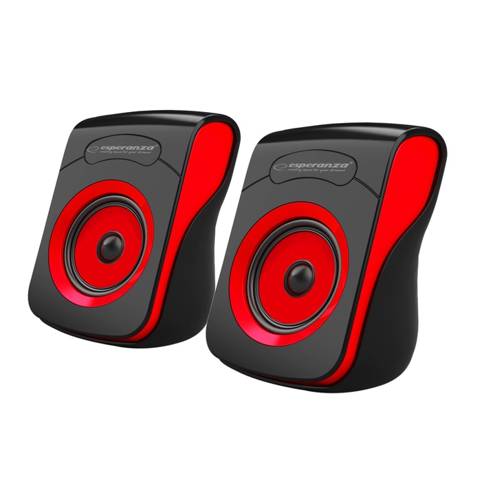 Тонколони Esperanza PC стерео, USB 2.0, 2x3W, Червен/черен