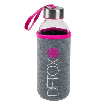 Sticla de apa, Zola®, cu maner textil, roz, 400 ml Sticla de apa, Zola®, cu maner textil, roz, 400 ml