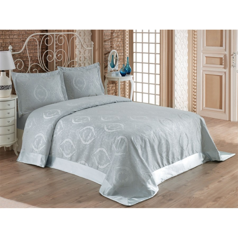 Set de lux cuvertura jaquard 240X260cm + 2 fete de perna 50X70cm, Nazenin Home, Rose - Mint v2