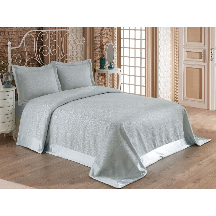 Set de lux cuvertura jaquard 240X260cm + 2 fete de perna 50X70cm, Nazenin Home, Santana - Mint v2
