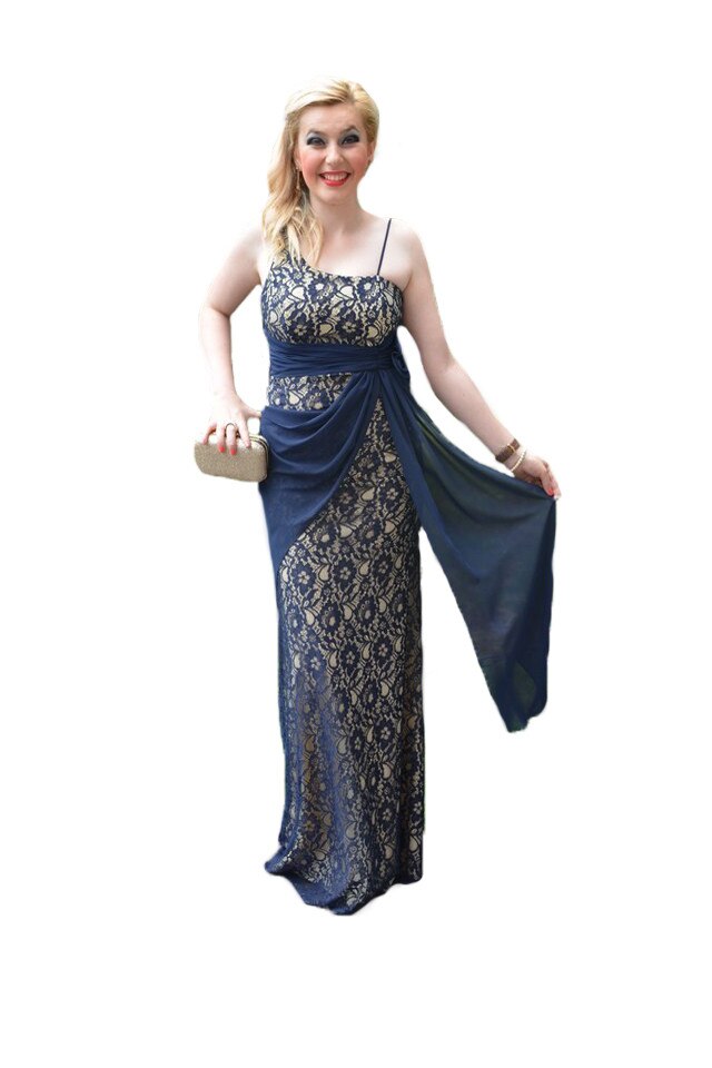 Rochie de seara chic cu parti din dantela rafinata, D&J Exclusive, Bleumarin