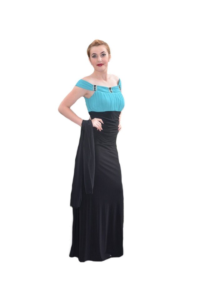 Rochie superba,cambrata,de efect la evenimente,D&J Exclusive, Negru-turcoaz