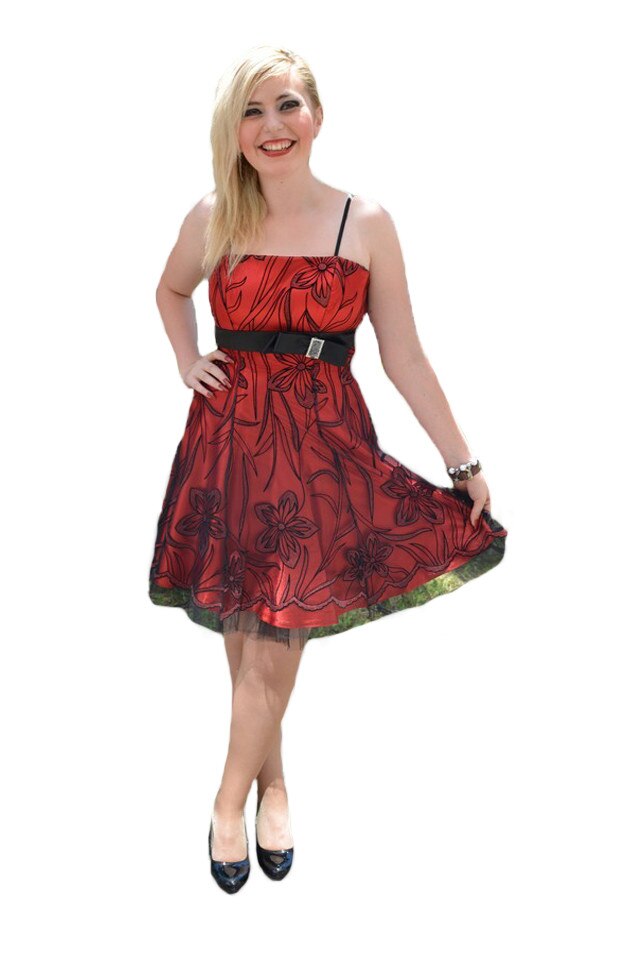 Rochie rafinata de ocazie din saten si tul,D&J Exclusive, Rosu