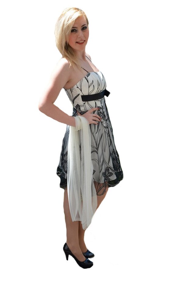 Rochie rafinata de ocazie din saten si tul,D&J Exclusive, Alb-Negru