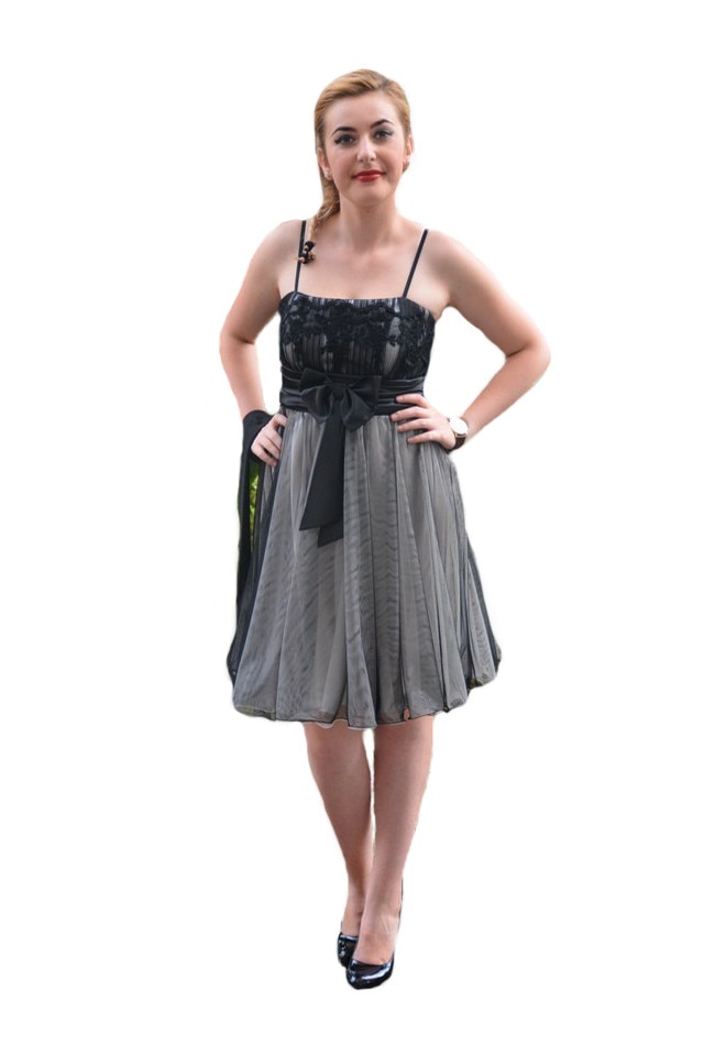 Rochie de gala scurta cu tul,D&J Exclusive, Negru-Alb
