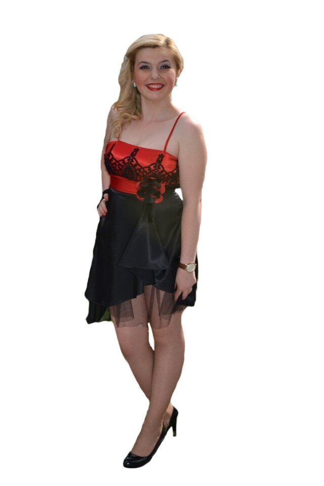 Rochie de ocazie din saten si insertie de broderie,D&J Exclusive, negru-rosu