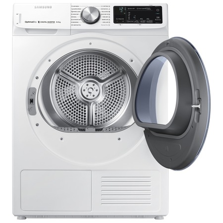 Uscator rufe Samsung DV80N62532W/LE, Pompa de caldura, 8kg, Optimal Dry System, Smart Control, Lumina interior, Usa reversibila, Clasa A+++, Alb