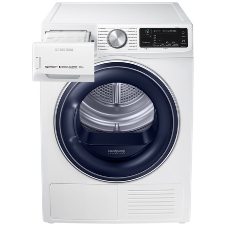 Uscator rufe Samsung DV80N62532W/LE, Pompa de caldura, 8kg, Optimal Dry System, Smart Control, Lumina interior, Usa reversibila, Clasa A+++, Alb