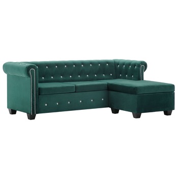 Canapea Chesterfield cu 3 locuri, in forma L, vidaXL, Catifea, Verde, 199 x 75 x 72 cm Canapea Chesterfield cu 3 locuri, in forma L, vidaXL, Catifea, Verde, 199 x 75 x 72 cm