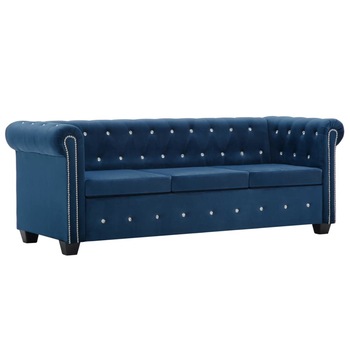 Canapea Chesterfield cu 3 locuri, vidaXL, Catifea, Albastru, 199 x 75 x 72 cm Canapea Chesterfield cu 3 locuri, vidaXL, Catifea, Albastru, 199 x 75 x 72 cm
