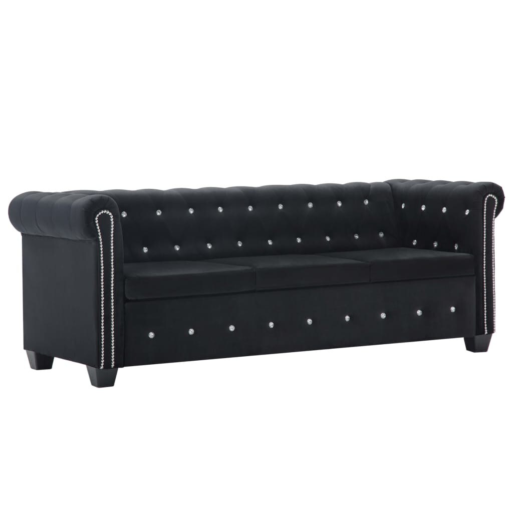 Canapea Chesterfield cu 3 locuri, vidaXL, Tapiterie textila, Negru, 199 x 75 x 71.5 cm