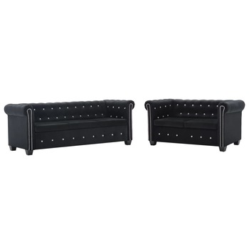 Set de 2 canapele Chesterfield, cu 2 si 3 locuri, vidaXL, Tapiterie Catifea, Negru, 199 x 75 x 72 cm Set de 2 canapele Chesterfield, cu 2 si 3 locuri, vidaXL, Tapiterie Catifea, Negru, 199 x 75 x 72 cm