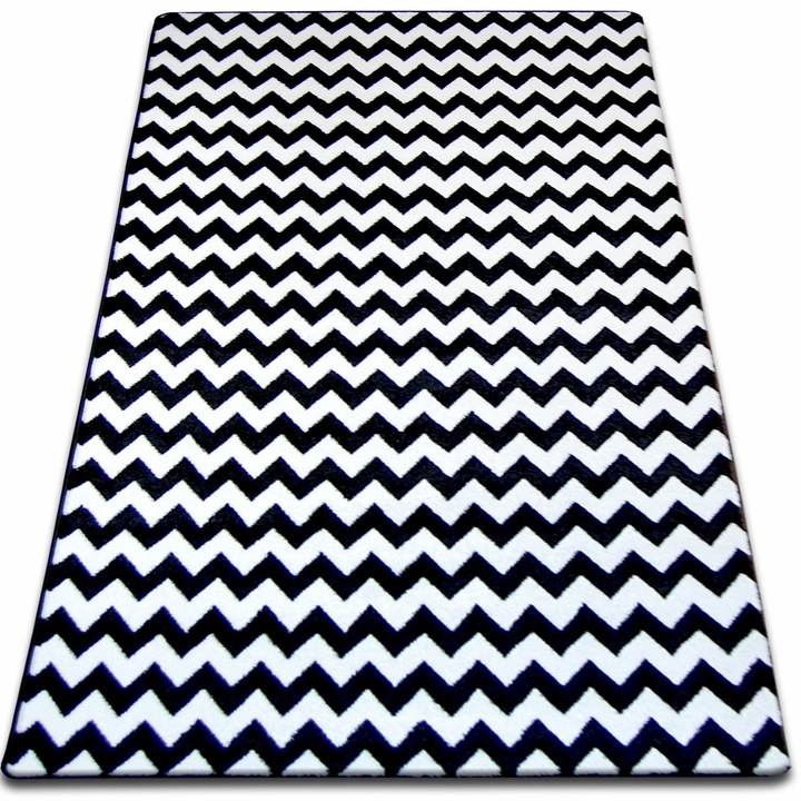Covor Dywany Luszczow Sketch-F561, Model zig-zag, Polipropilena, 180x270 cm, Alb/Negru