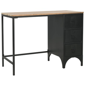 Birou cu piedestal, vidaXL, Lemn masiv de brad si otel, Negru, 100 x 50 x 76 cm Birou cu piedestal, vidaXL, Lemn masiv de brad si otel, Negru, 100 x 50 x 76 cm