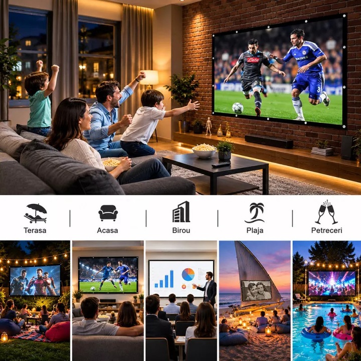 Ecran de proiectie 120 inch 16:9 textil, manual, portabil, fixare perete, pentru videoproiector