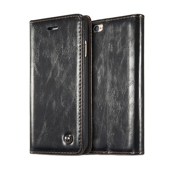 Husa iPhone 6 / 6s - CaseMe, piele fina, tip portofel, stand, inchidere magnetica, culoare Negru