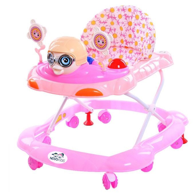 Premergator reglabil in 3 trepte NOVOKIDS™ Catch The Pigeon, cu melodii si lumini, Porumbel, Pliabil, 8 roti, Roz