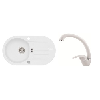 Chiuveta bucatarie Alveus Niagara 40 A11, 780 x 435 mm, Adancime cuva 160 mm, Material compozit, Reversibila, Montare pe blat, Alb + baterie GM 230 Alb Chiuveta bucatarie Alveus Niagara 40 A11, 780 x 435 mm, Adancime cuva 160 mm, Material compozit, Reversibila, Montare pe blat, Alb + baterie GM 230 Alb