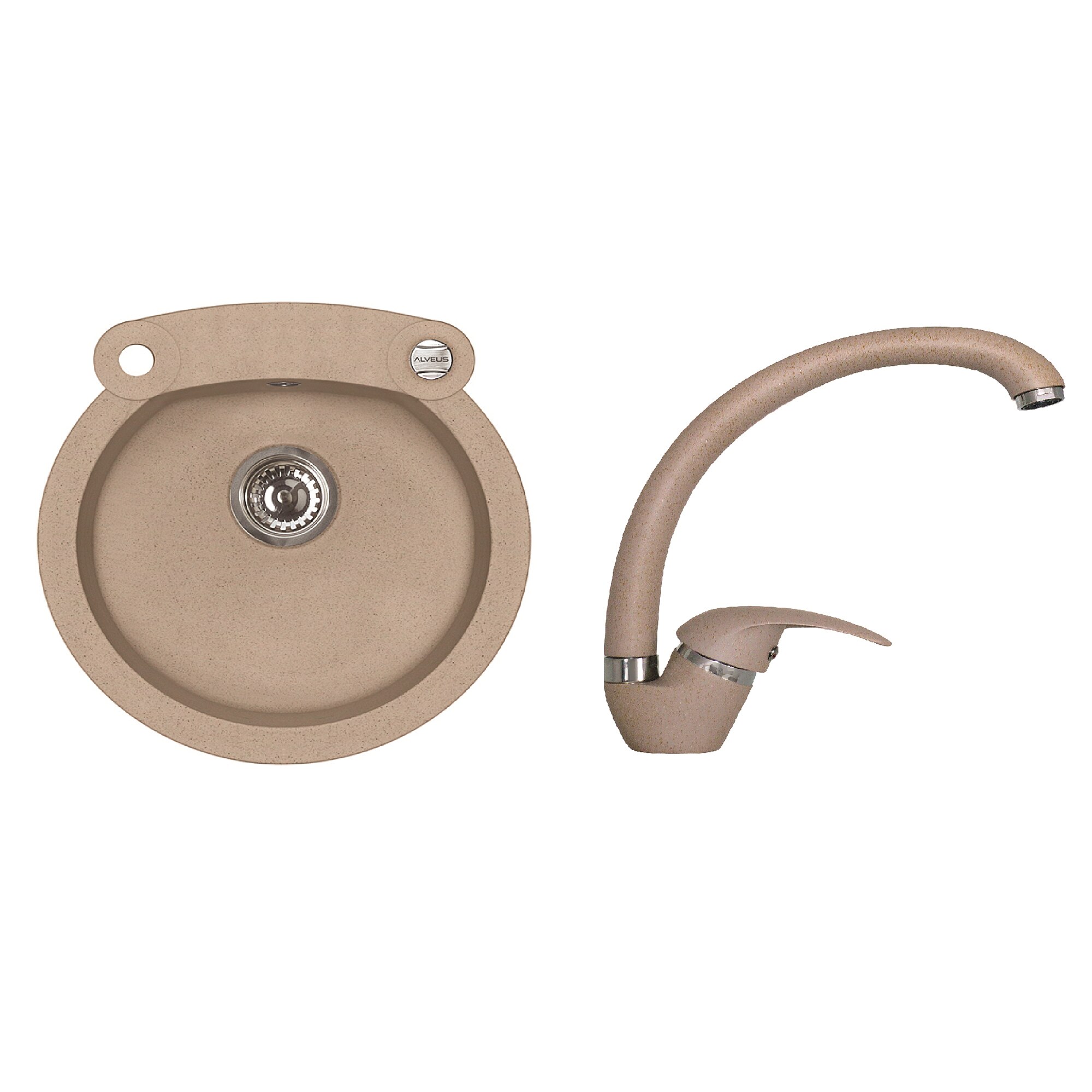 Set chiuveta Alveus Roll 10, material compozit, 510 x 530 mm + Baterie Alveus GM 230, Bej melange