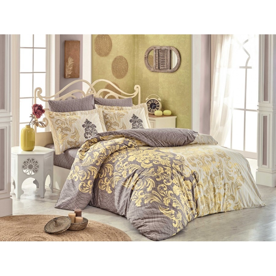 Lenjerie pat 1 persoana bumbac 100% poplin, Hobby Home, Mirella - Cappuccino