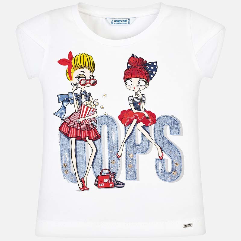 Tricou maneca scurta OOPS fetita, Mayoral, alb