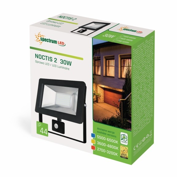 Proiector led 30 w cu senzor, 1950lm , lumina calda ( 3000 k ), ip 44 , clasa a++, carcasa aluminiu neagra