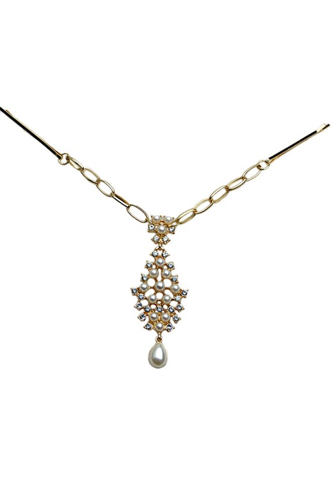 Accesoriu par cu agrafe, cu cristale si perle, Auriu