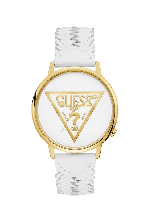 Guess Originals, Ceas unisex rotund cu o curea de piele, Alb