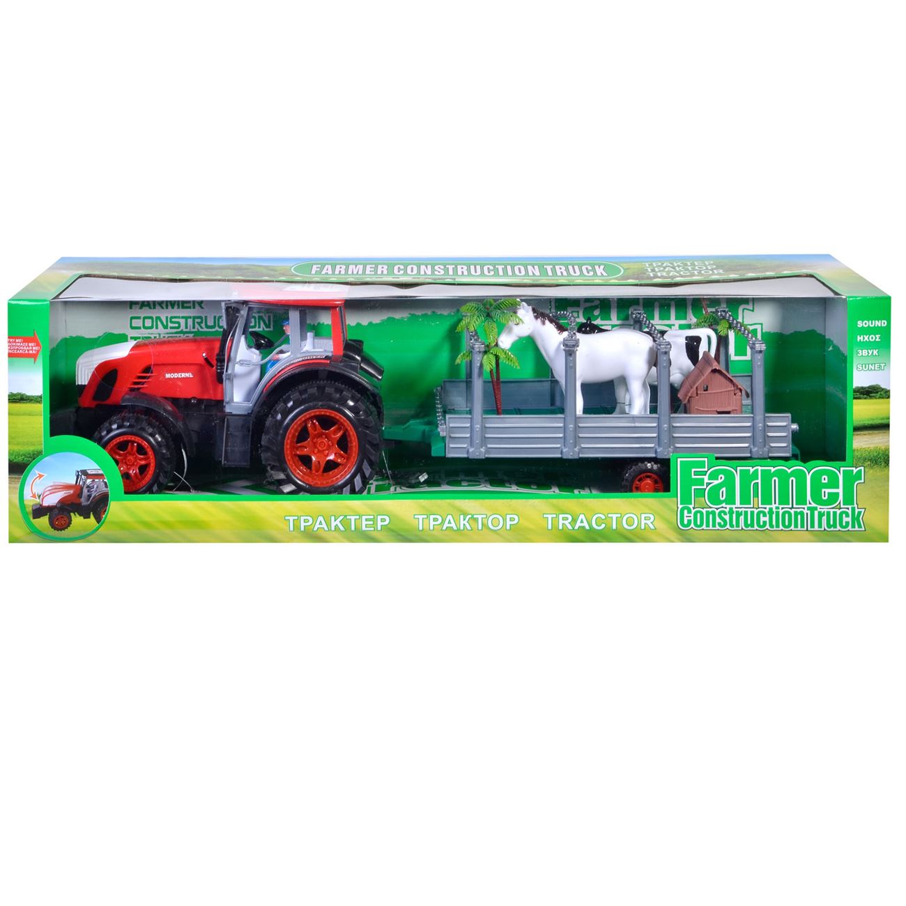 Tractor de jucarie, Zola®, cu remorca + animale si plante