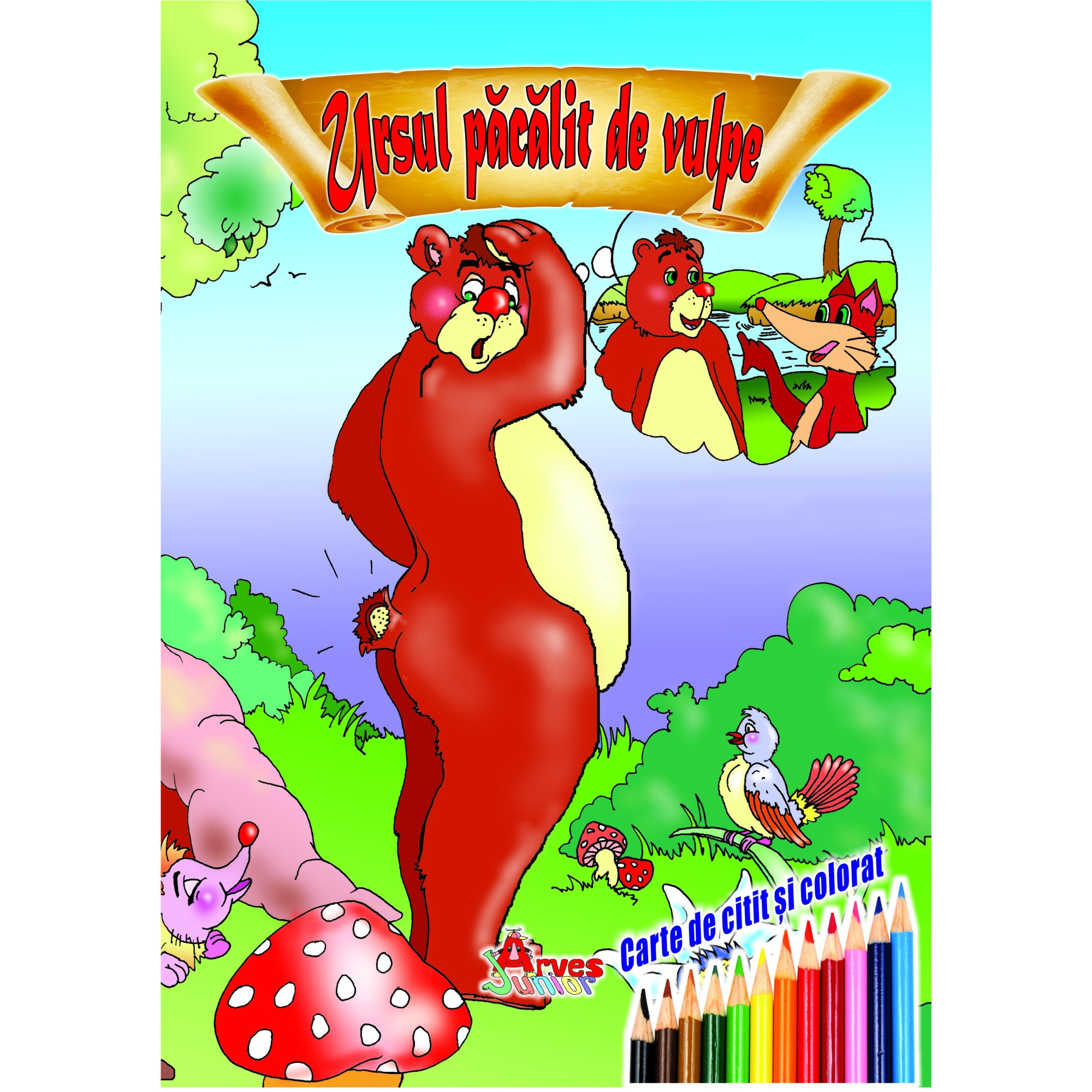 Carte de citit si colorat, ARVES, +4 ani, Ursul pacalit de vulpe