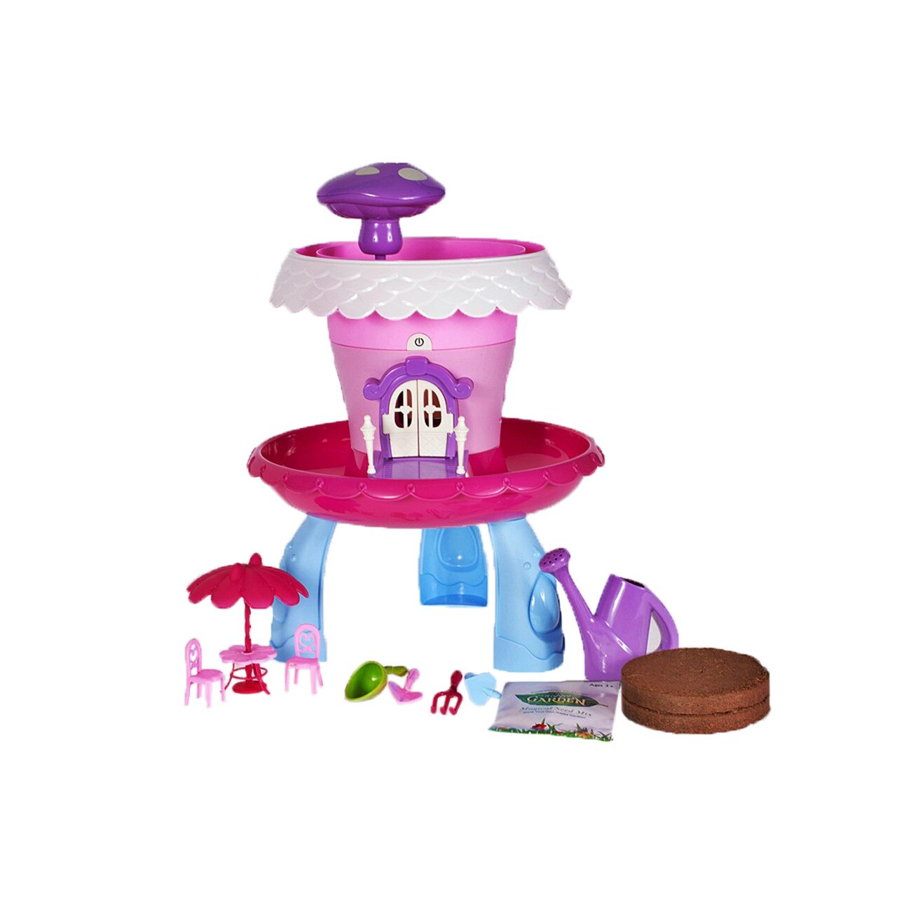 Jucarie Educativa si Creativa, Stropitoare, Unelte de gradina, 2 ghivece de flori, 2 scaune si Multiple accesorii, Gradina Mea Fericita